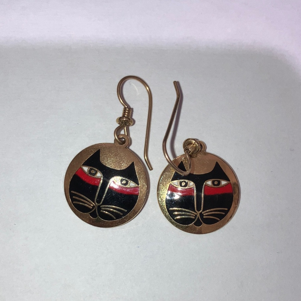 Vintage Laurel Burch Moon Cat Dangling Earrings